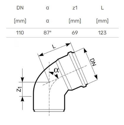Lauko kanalizacijos alkūnė Magnaplast, Ø 110 mm, 87°