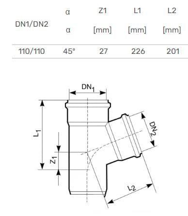 Lauko kanalizacijos trišakis Magnaplast, Ø 110 / 110 mm, 45°
