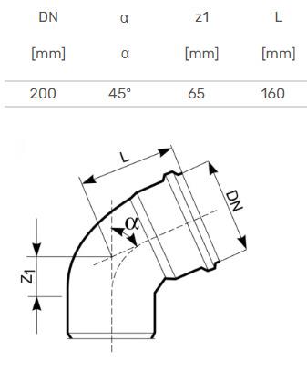 Lauko kanalizacijos alkūnė Magnaplast, Ø 200 mm, 45°