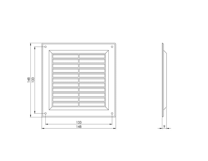 Ventiliacijos grotelės EUROPLAST VR1515B, 150 x 150 mm
