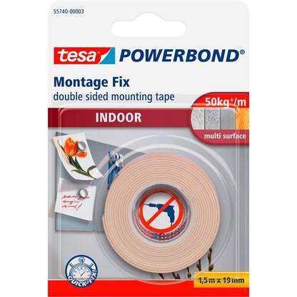 Dwustronna taśma klejąca Tesa Powerbond, 1,5 m x 19 mm