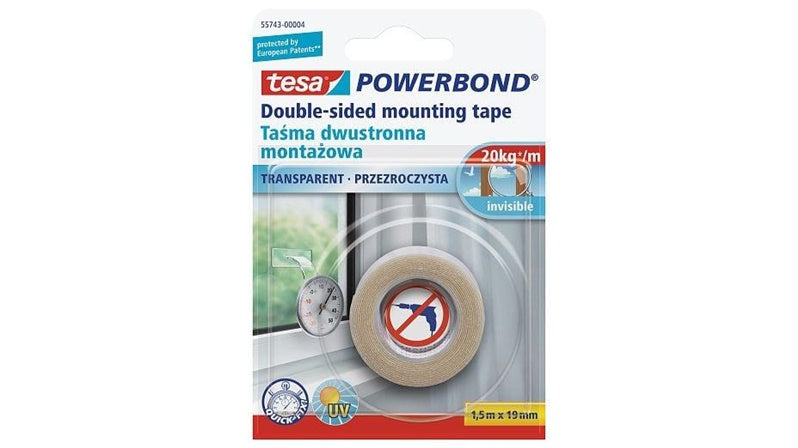 Dvipusė lipni juosta Tesa, Powerbond, 1,5 m x 19 mm