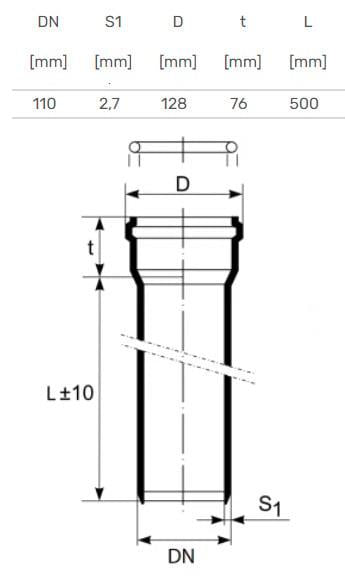 Vidaus kanalizacijos vamzdis HTplus, Ø 110 mm, 0,5 m
