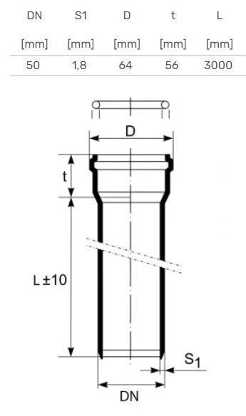 Vidaus kanalizacijos vamzdis HTplus, Ø 50 mm, 3 m