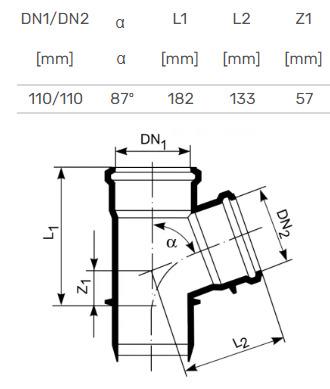 Vidaus kanalizacijos trišakis HTplus, Ø 110 / 110 mm, 87°