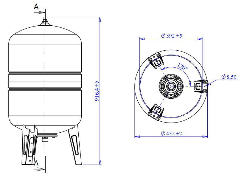 Vertikalioji hidroforo talpa Varem US100362CS0A2000, 100 l