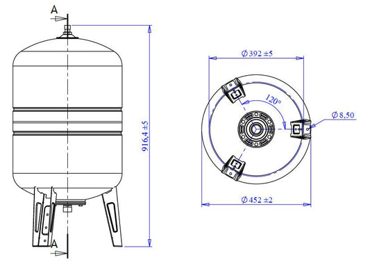 Vertikalioji hidroforo talpa Varem US100362CS0A2000, 100 l