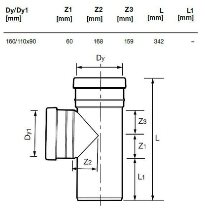 Trójnik kanalizacyjny zewnętrzny Wavin, Ø 110 / 160 mm, 90°