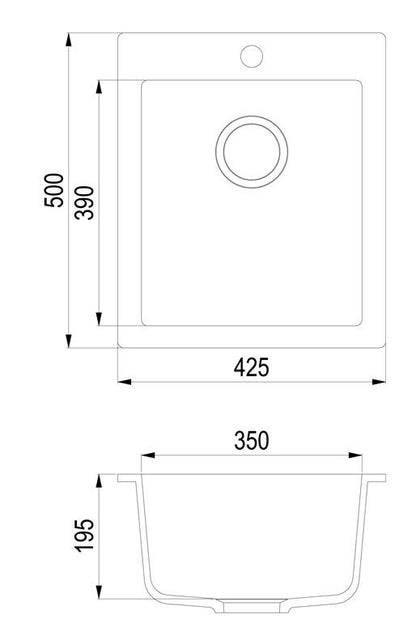 Plautuvė Simplex SQS100-110AW akmens masė 42,5x50x19,5cm