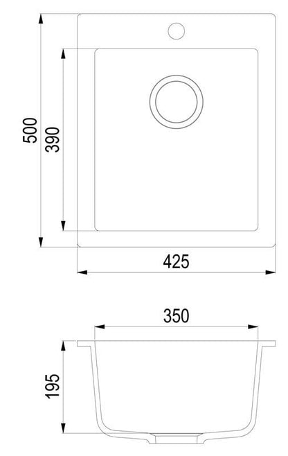 Zlewozmywak HelikaSimplex SQS 100-601 W, 42,5 x 50 x 19,5