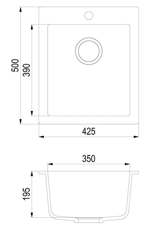 Zlewozmywak HelikaSimplex SQS 100-601 W, 42,5 x 50 x 19,5