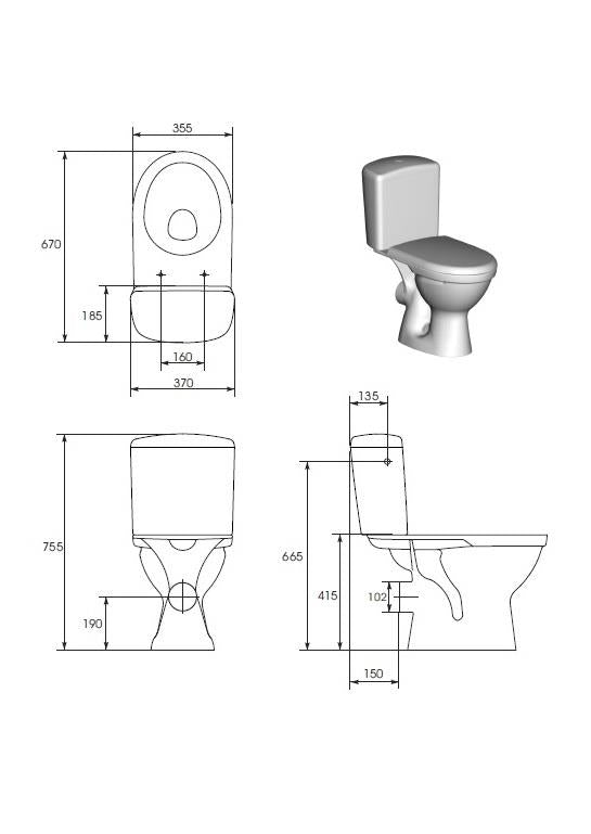 Unitazas su dangčiu CERSANIT MERIDA K03-014, 355×670 mm