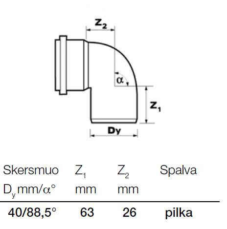 Vidaus kanalizacijos alkūnė Wavin, Ø 40 mm, 88.5°