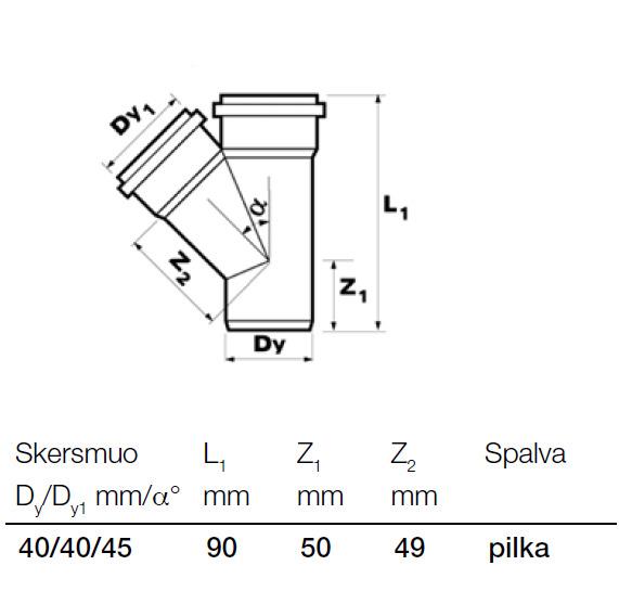 Trójnik do kanalizacji wewnętrznej Wavin, Ø 40 / 40 mm, 45°