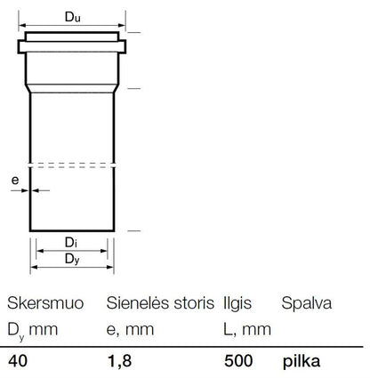 Rura kanalizacyjna PP Wavin, Ø 40 mm, 0,5 m