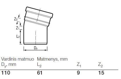 Lauko kanalizacijos alkūnė Wavin, Ø 110 mm, 22°