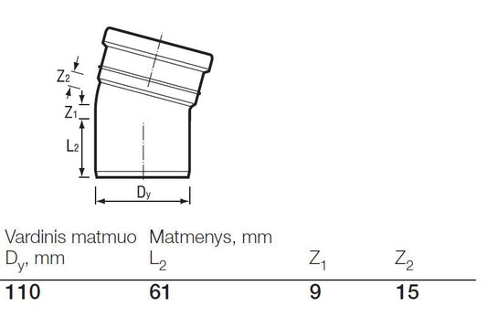 Lauko kanalizacijos alkūnė Wavin, Ø 110 mm, 22°