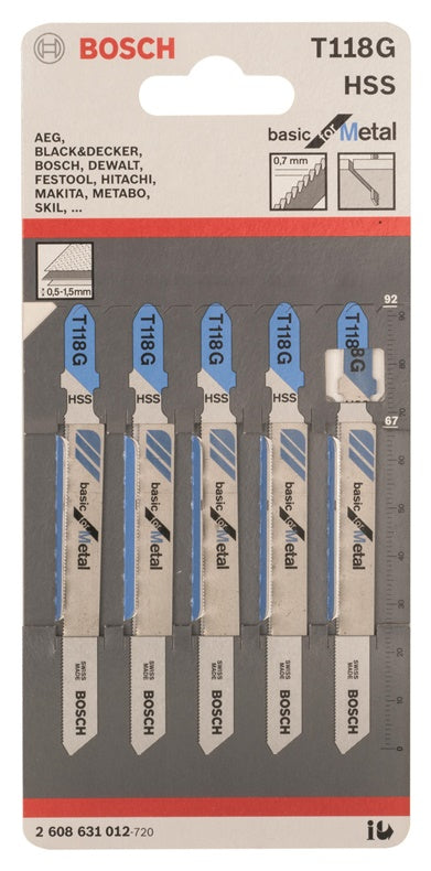 Siaurapjūklio pjūklelių komplektas Bosch, T118G, 5 vnt.