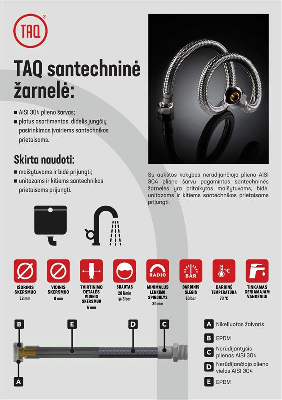 Maišytuvo žarnelė Tucai Taq Grif, M10, L17, V1/2'', 60 cm