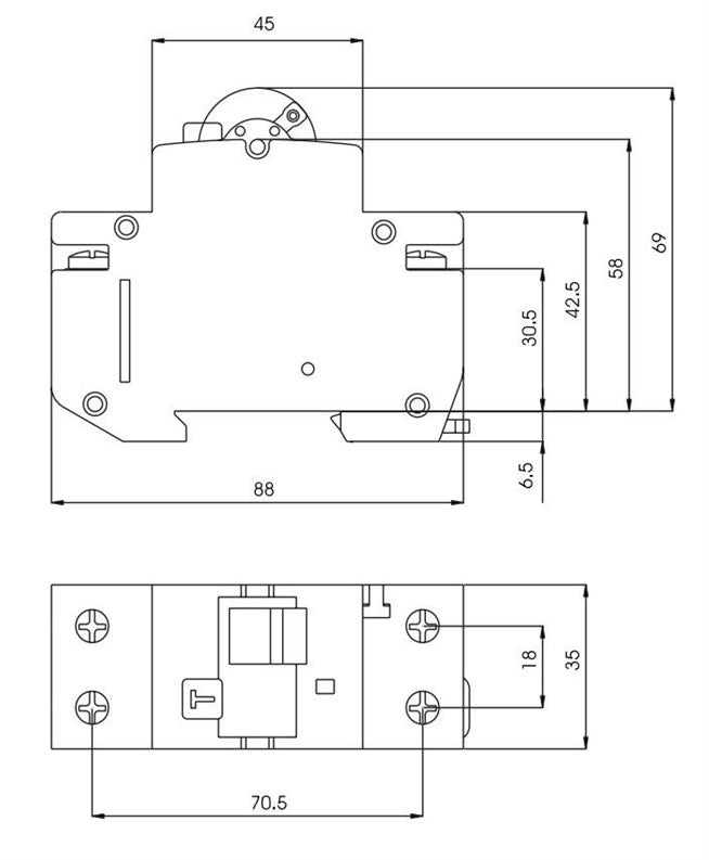 Srovės nuotėkio rėlė ETI KZS-2M, 2P, 16 A, 230 V, 30 mA