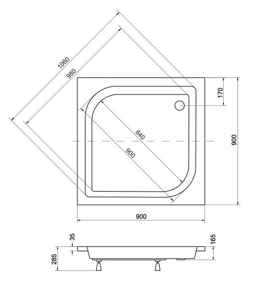 Dušo padėklas PIRAMIDA ARES BAA-90-KW, 90×90×16,5 cm