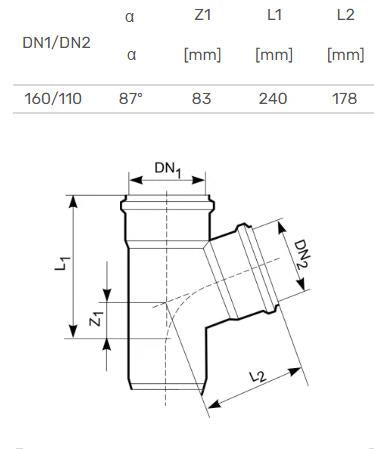 Lauko kanalizacijos trišakis Magnaplast, Ø 110 / 160 mm, 87°