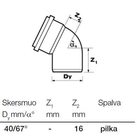 Vidaus kanalizacijos alkūnė, Wavin Ø 40 mm, 67°