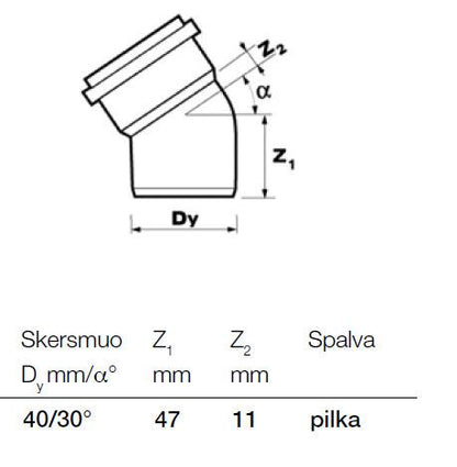 Kolano kanalizacyjne wewnętrzne, Wavin Ø 40 mm, 30°
