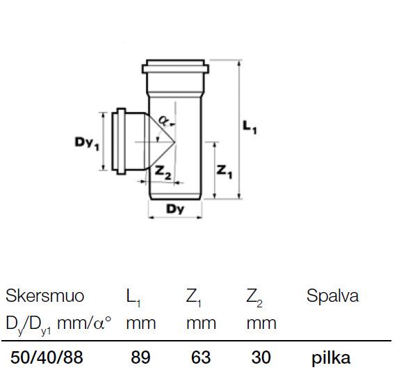 Trójnik kanalizacyjny wewnętrzny Wavin, Ø 40 / 50 mm, 88°