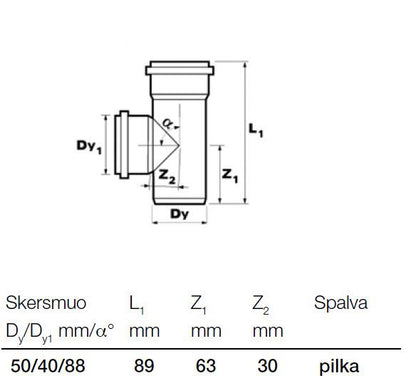 Trójnik kanalizacyjny wewnętrzny Wavin, Ø 40 / 50 mm, 88°