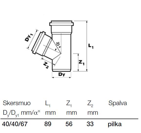Trójnik kanalizacyjny wewnętrzny Wavin, Ø 40 / 40 mm, 67°
