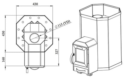 Kietojo kuro saunos krosnelė STOVEMAN 13LS, 15,4 kW