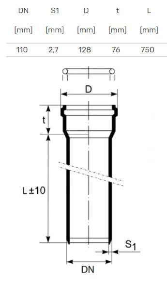 Vidaus kanalizacijos vamzdis HTplus, Ø 110 mm, 0,75 m