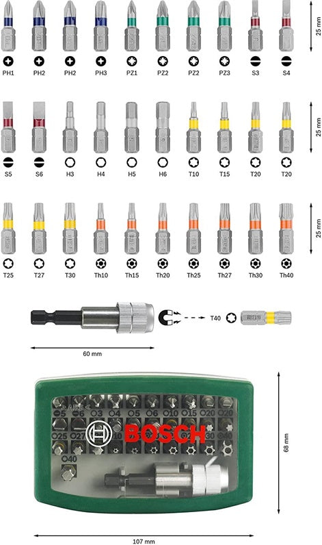 Screwdriver bit set Bosch 2607017063, 32 pcs.
