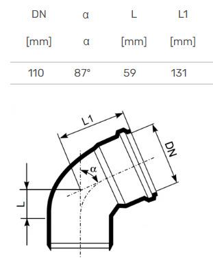 Vidaus kanalizacijos alkūnė Ultra dB, Ø 110 mm, 87°