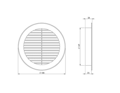 Plast. ventiliacijos grotelės EUROPLAST VR150, D150, baltos