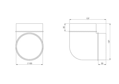 Ventiliacijos alkūnė EUROPLAST AL100-90, D100 90°