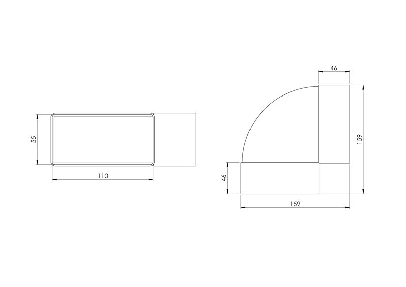 Kolano wentylacyjne EUROPLAST KLH, 110 x 55 mm, 90°
