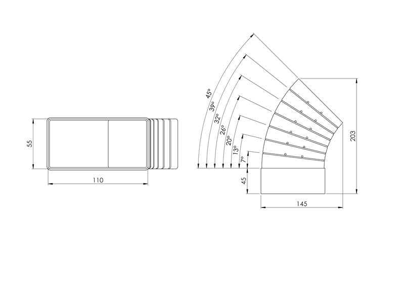Ventiliacijos alkūnė EUROPLAST KLH15-60 110 x 55mm 15–60°
