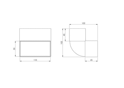 Ventiliacijos alkūnė EUROPLAST KLV, 110 x 55 mm, 90°