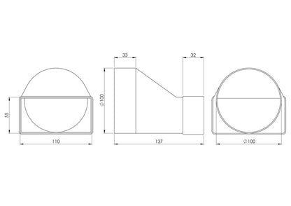 Ventiliacijos tarpmovė EUROPLAST KSD2, 110 x 55 mm, D100