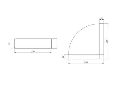 Kolano wentylacyjne EUROPLAST KLH25-90, 220 x 55 mm, 90°