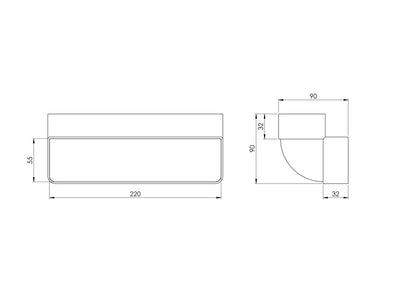 Ventiliacijos alkūnė EUROPLAST KLV25-90, 220 x 55 mm, 90°