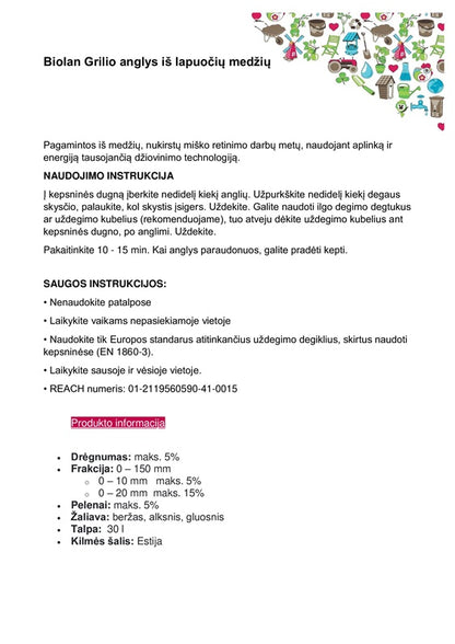 Kepsninės anglys Biolan, 30 l