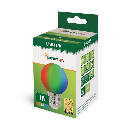 Żarówka Spectrum LED, P45, E27, 1 W, 10 lm, RGB