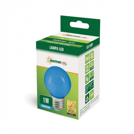 Żarówka Spectrum LED, P45, E27, 1W, niebieska