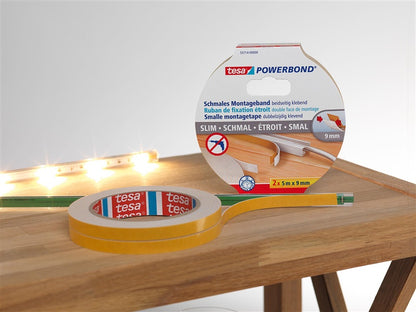 Wąska taśma dwustronna Tesa, 2x 5m x 9 mm, biała