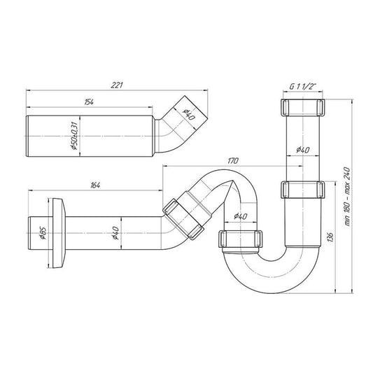 Sifonas Aniplast DY0136EU,  1 1/2 x 40, be ventilio