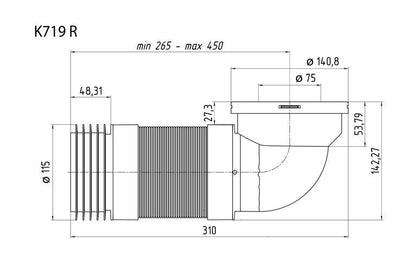 Unitazo mova Ani Plast K719R, 90°, Ø 115/141 mm