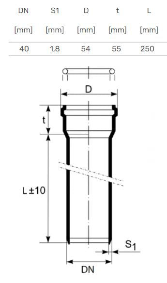 Vidaus kanalizacijos vamzdis HTplus, Ø 40 mm, 0,25 m, baltas
